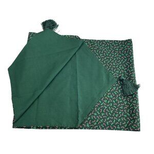 Christmas Table Runner Candy Cane Holly Print Tassels Reversible 70 In